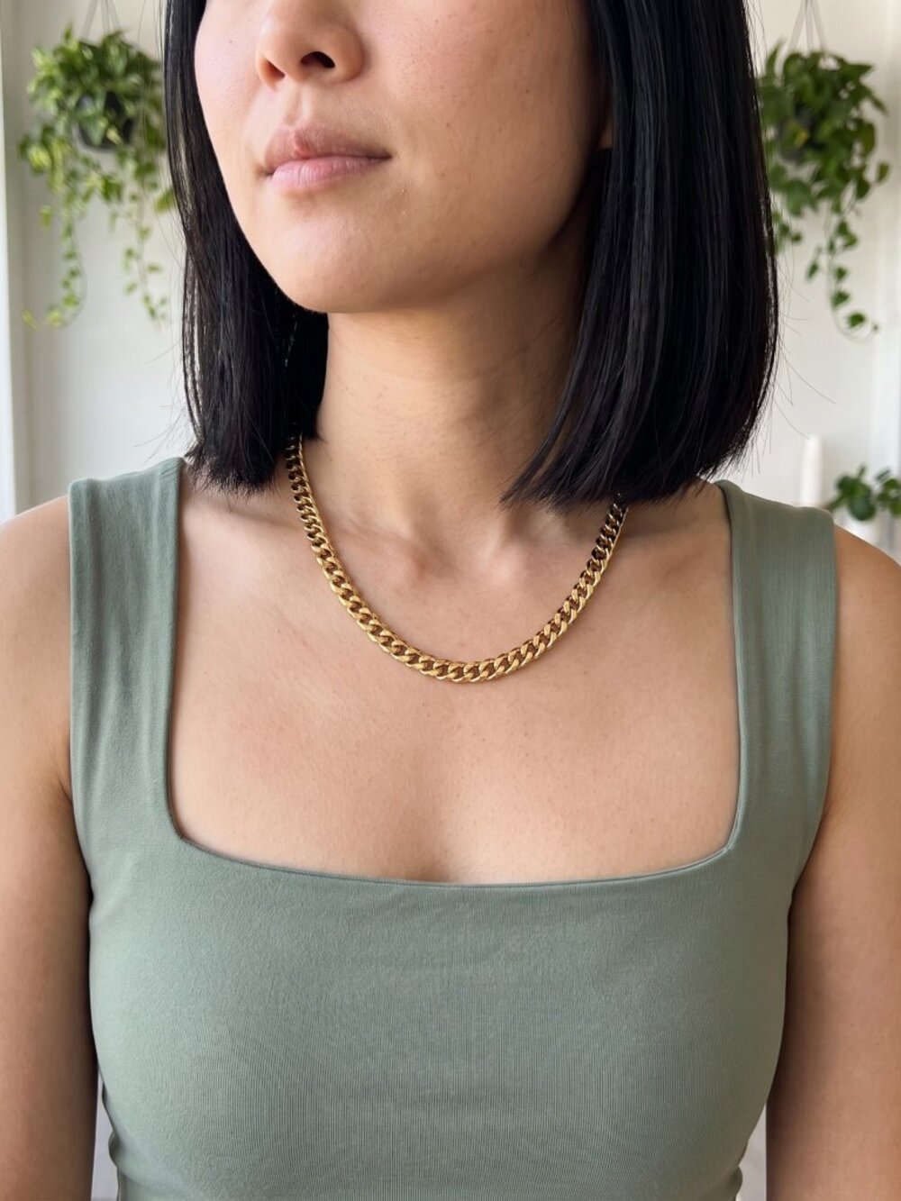 Womens Chunky Cuban Chain Real Gold 18 Inch Plated 7mm Waterproof